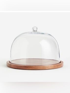 H&M GLASS DOME WITH WOODEN TRAY new